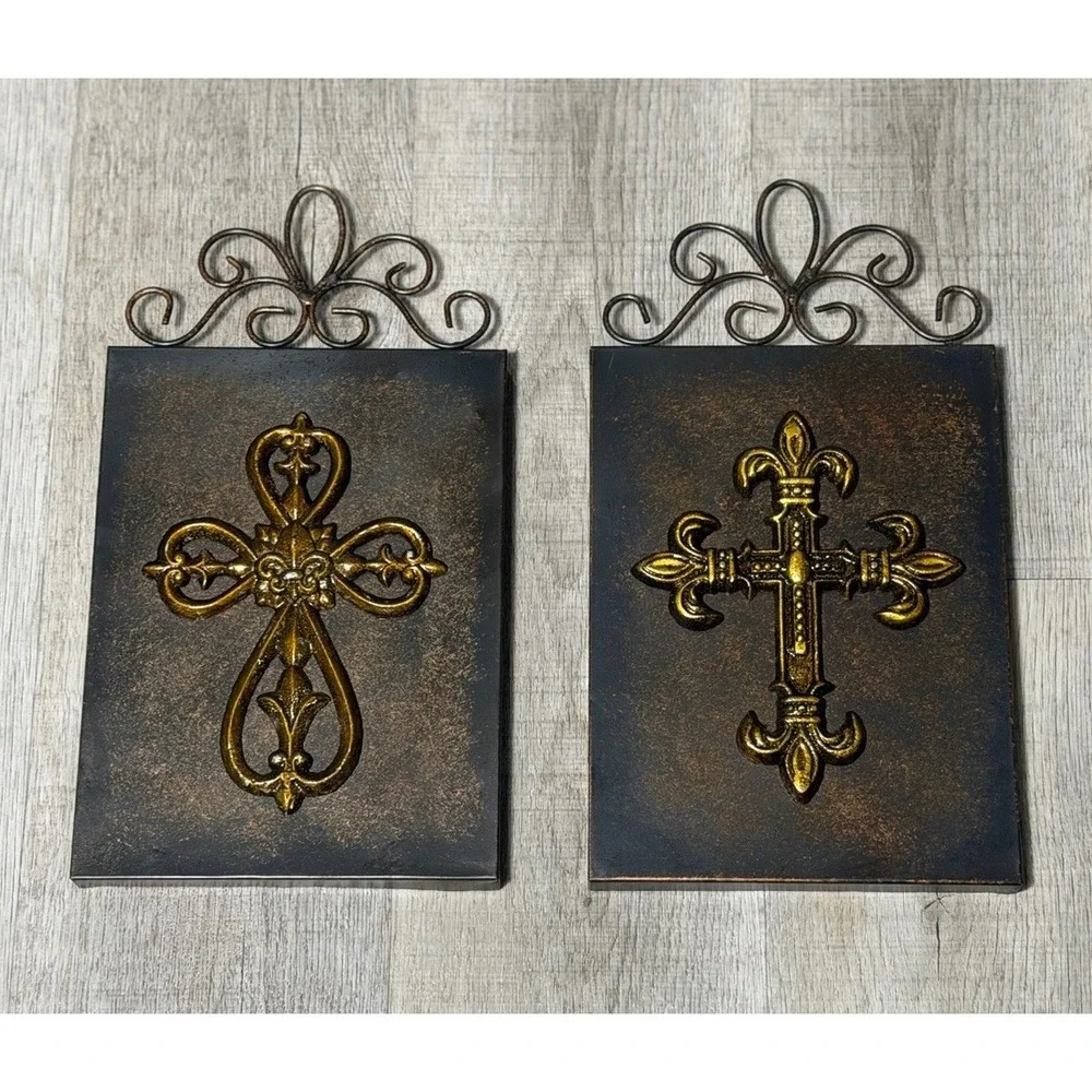 Gothic Glam 2 Piece Gothic Coquette bronze, And Gold Fleur-de-Lis Wall/Shelf Art